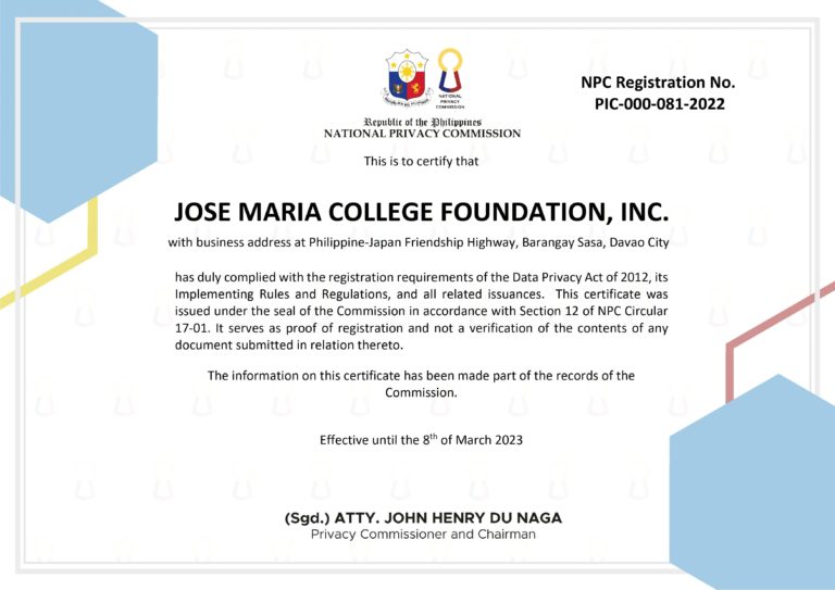 JMCFI receives Data Privacy Office Certification